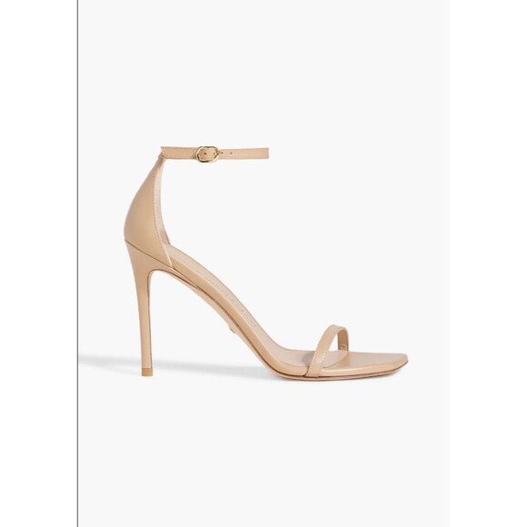 Stuart Weitzman Nudist Nude Beige Leather Stilleto Sandals Womens 9.5 - Picture 1 of 14